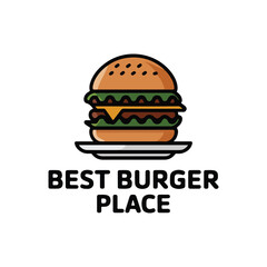 Best Burger place vector, logo design, hamburger on a plate vector, and illustration