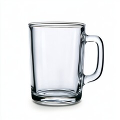 Clear Glass Mug with Handle on a Solid White Background