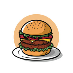 Burger vector logo design, hamburger on a plate vector and illustration