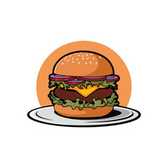 hamburger on a plate vector burger logo design 
