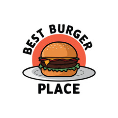 Best Burger place vector logo design, hamburger on a plate vector, and illustration