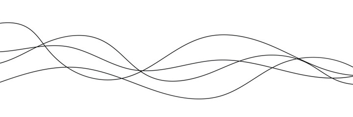 Thin wavy line abstract background. Wavy line horizontal divider outline minimalist background. Abstract black lines wave curve motion on white background. Vector Illustration.