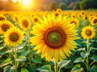 Fototapeta premium Vibrant Sunflowers Blooming in a Summer Garden - Rule of Thirds Composition