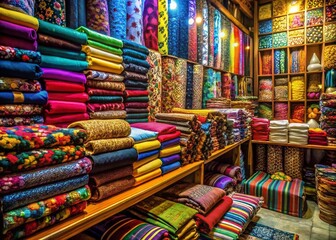 Vibrant Textile Fabric Rolls in a Colorful Atelier - Stock Photo