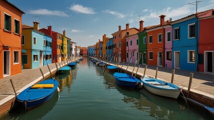 Obraz premium June 25, 2019. Italy. Burano. Famous for its colorful canal with charming houses and vibrant boats