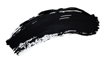 Black paint brush stroke on transparent background with visible brushstrokes