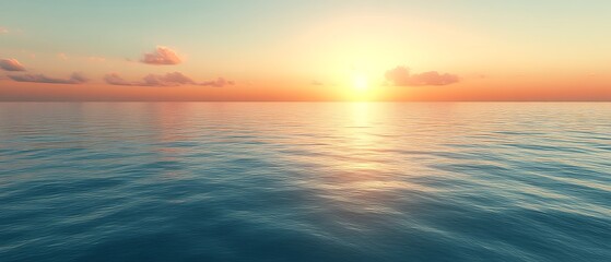 Obraz premium Serene ocean sunset with calm waters and soft clouds.