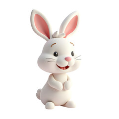 Obraz premium Cute 3D cartoon white Easter bunny on black background