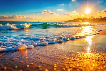 Obraz premium Ocean's soft rhythm, out-of-focus beauty, tranquil beach.