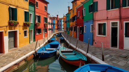 June 25, 2019. Italy. Burano. Famous for its colorful canal with charming houses and vibrant boats