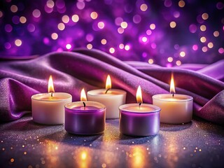 Purple candle flames, vibrant drone shot, gradient backdrop.