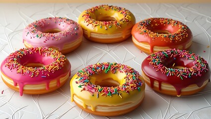 Electable donuts adorned with vibrant sprinkles and rich frosting, beautifully displayed for a tempting treat