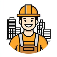 Happy Construction Worker in City Setting