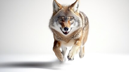 Fototapeta premium A coyote running towards the viewer, showcasing its agility and natural beauty.