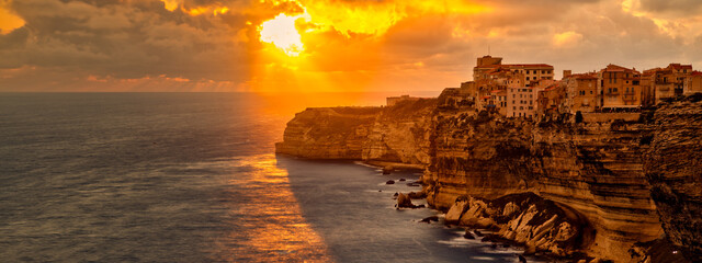 Island corsica near citadelle bonifacio at sunset - travel concept