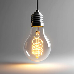 A close-up, studio shot of a vintage-style lightbulb with a warm, golden filament.