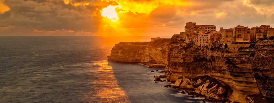 Island corsica near citadelle bonifacio at sunset - travel concept