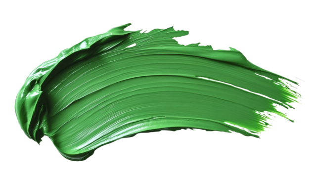 Green paint brush stroke on transparent background