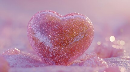 Fototapeta premium Sparkly Heart Rendered on Soft Pink Background for 3D Art
