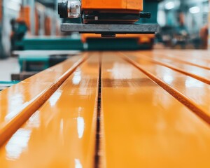 Obraz premium Polishing machine applying a matte finish to wooden furniture, hightech setting