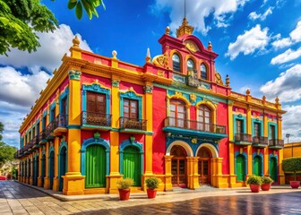 Sun-drenched exterior of Palacio Municipal, San Pedro Garza Garcia, Mexico. Striking daytime photography.