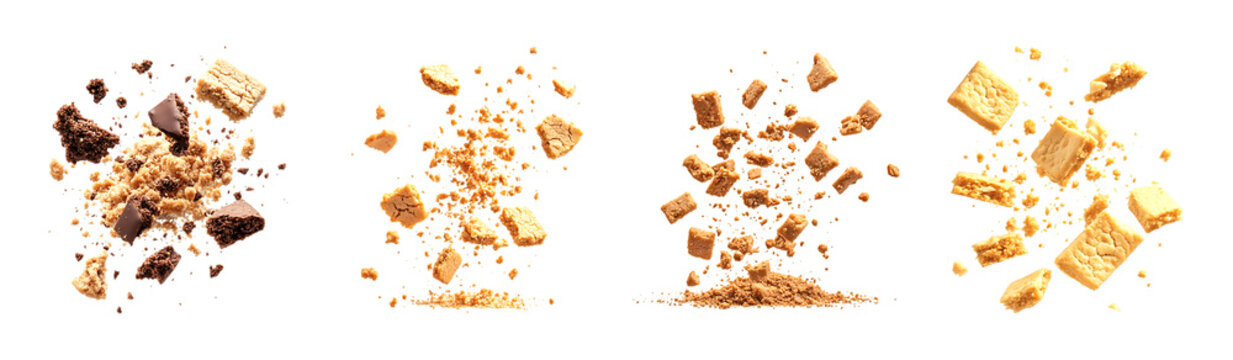 Crumbling Cookies Delicious Biscuit Explosion Sweet Treat Fragments Brown Golden