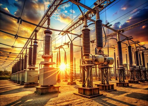 Vintage Industrial High Voltage Substation: Vacuum Circuit Breaker Close-Up