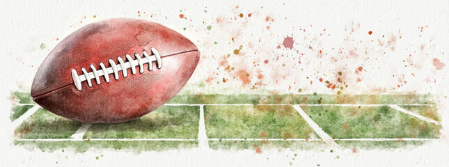 American football ball watercolor background with scattered paint splashes © dvoevnore