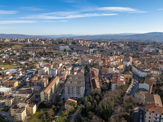 Aerial drone photo of the old town center in Campobasso, Italy.