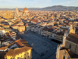 Obraz premium Aerial drone view of the Basilica di Santa Croce di Firenze in Florence, Italy.