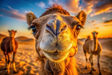 Macro lens captures the beauty of desert camels; stunning close-up photography.