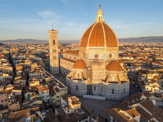 Obraz premium Aerial drone photo of the dome and cathedral of Florence in Tuscany, Italy.