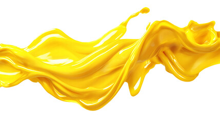 Yellow liquid splashing and flowing with transparent background