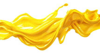 Yellow liquid splashing and flowing with transparent background