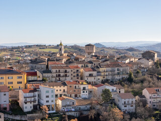 Obraz premium Aerial drone photo of the mountain town named Oratino in Campobasso, Italy.