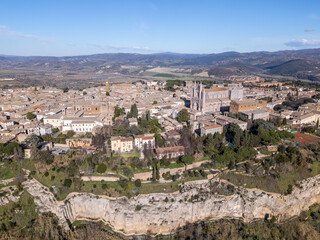 Aerial drone view of the historical town center in Orvieto, Italy.