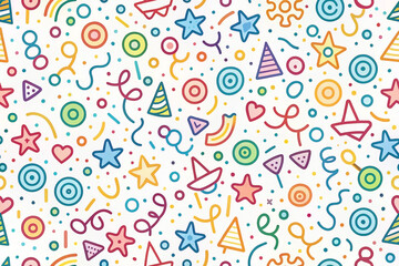 Obraz premium Colorful doodle pattern with party elements.