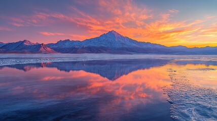 Fototapeta premium Stunning Winter Sunrise Over a Snow-Covered Mountain