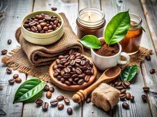 Fototapeta premium Vintage Style Photo: Natural Coffee Cosmetic on White Background - Organic Beauty Product