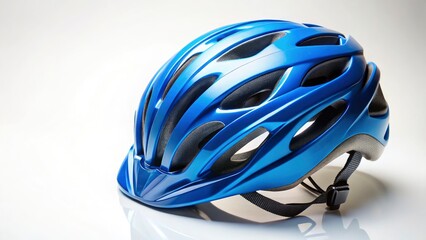 Fototapeta premium Safety first! A vibrant blue helmet, perfectly isolated on a white background, protects cyclists' heads.