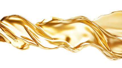Flowing golden fabric waving on transparent background