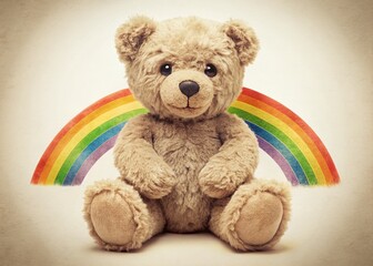 Vintage Teddy Bear Rainbow LGBT Pride Sign Illustration on White