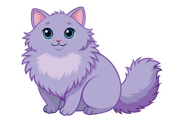 Realistic lilac fluffy cat clean color illustration white background D.eps