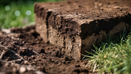 Fototapeta premium Soil structure revealing rich earthy tones during late afternoon sunlight in a garden setting