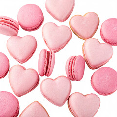 Fototapeta premium heart shaped pink macaroons isolated on transparent background Generative Ai..