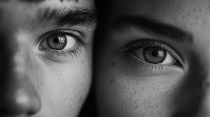 Close up of two faces with eyes locked in deep connection