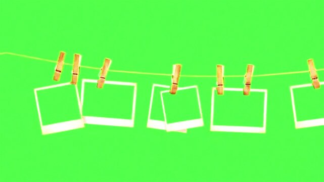 note papers hanging with clips to the clothesline 3d animation rendered animated scene notes frames photo albums template mockup classic antique aged noisy intro design 2d motion graphics