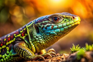 Wall Lizard Closeup with Bokeh Background - Sunny Day Reptile Photography