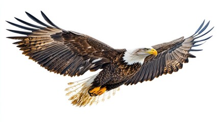 Obraz premium A majestic eagle soaring through the sky with outstretched wings.