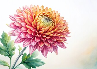 Watercolor Chrysanthemum Business Card Mockup: Elegant Floral Design on White Background